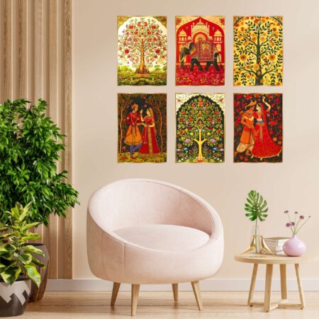Set of Six Wall Paintings for Wall Dacoration Golden Framed Wall Paintings for Living Room & Bedroom Wall Art for Home Decoration & Office Wall Décor (17x13 inch CH-GD6-10)