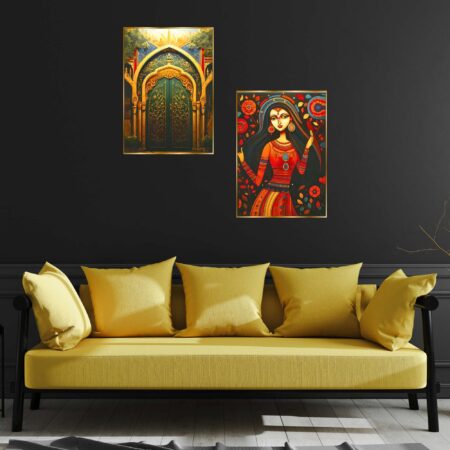 Set of Two Wall Paintings for Wall Dacoration Golden Framed Wall Paintings for Living Room & Bedroom Wall Art for Home Decoration & Office Wall Décor (14x11 inch CH-GD2-16)